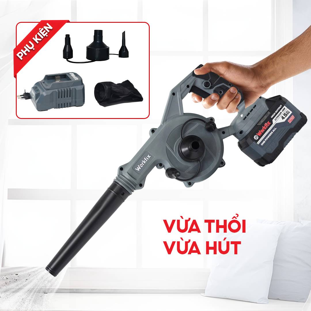 Máy thổi hút bụi pin Workfix WF-AB775BL, động cơ không chổi than, 2 chức năng, cò điều tốc, 1 pin 15 cell - image 1