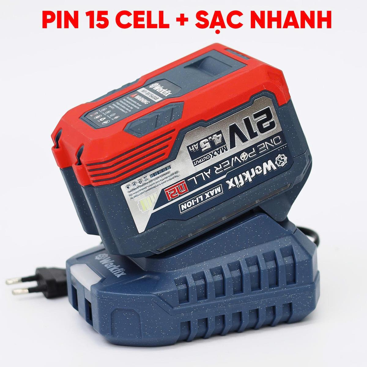 Máy cưa xích Workfix WF-CS0802PRO, 8inch, Không chổi than, Tra nhớt tự động — PIN 15CELL DÙNG 4-5H