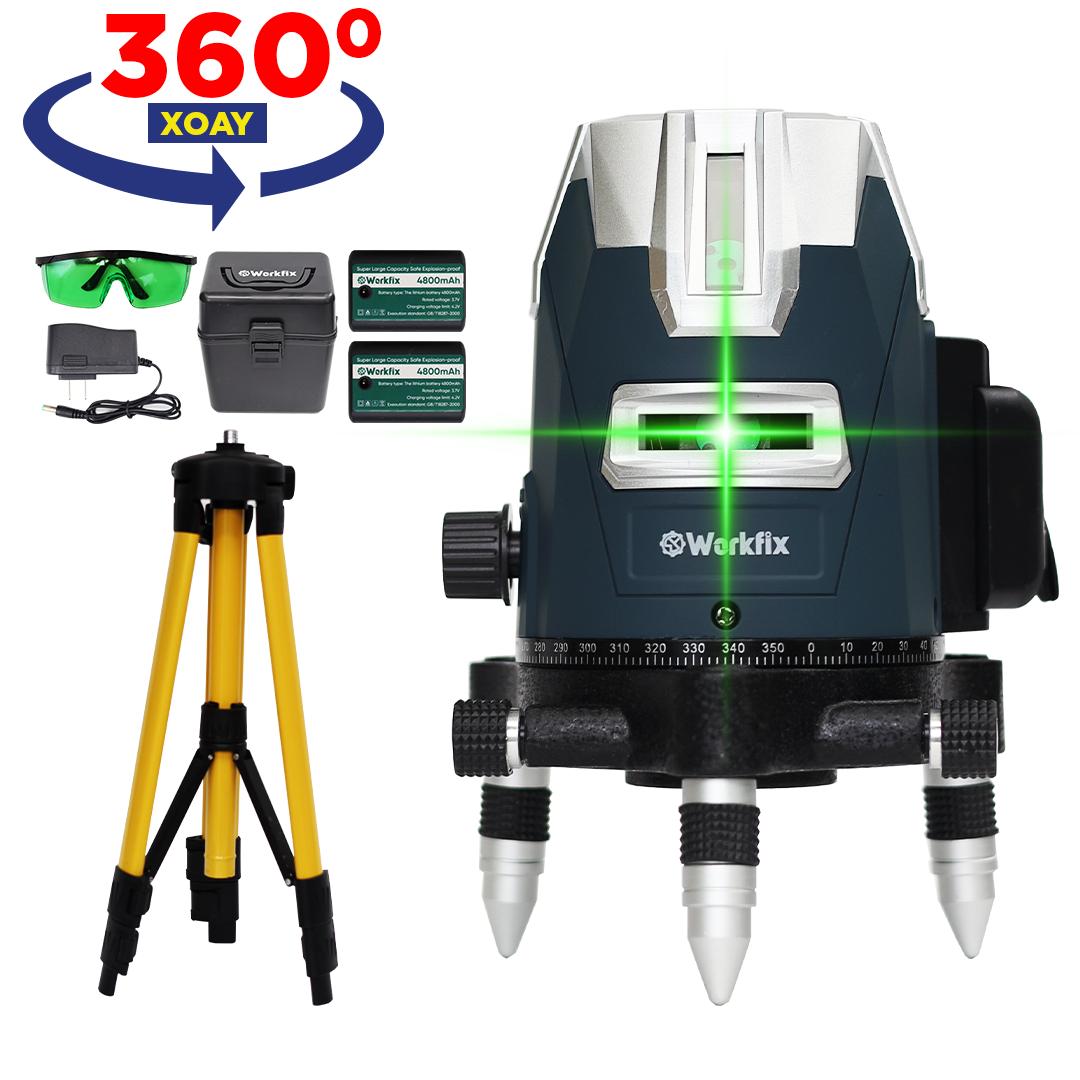 Máy bắn cốt, cân bằng laser Workfix WF-LS686PRO, 5 tia xanh, xoay 360°, kèm chân 1m3