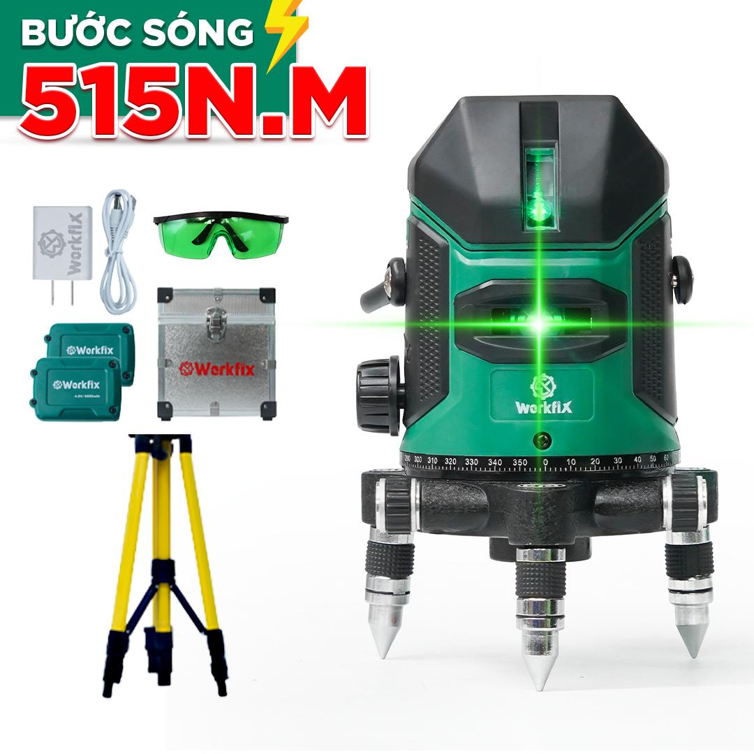 Máy cân bằng laser Workfix WF-LS0503G, 5 tia xanh bóng LED siêu sáng, phím cảm ứng, hộp nhôm