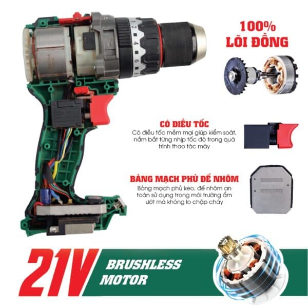Máy khoan pin 160N Workfix WF-ID160ATC, không chổi than, chuyên khoan tường, khoan rút lõi, bắt vít