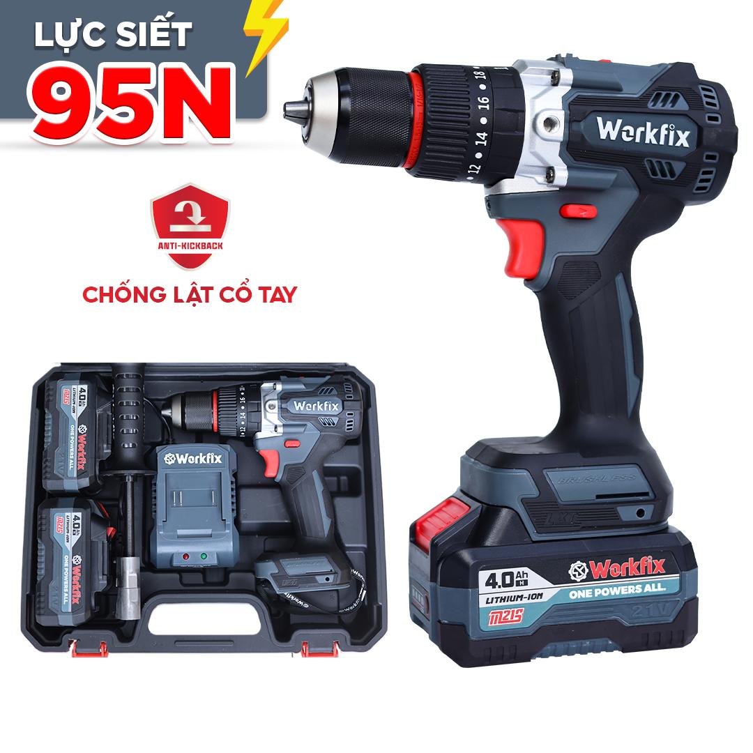Máy khoan pin Workfix WF-ID1395N, động cơ không chổi than, 3 chức năng, 2 tốc độ, 20 cấp độ trượt