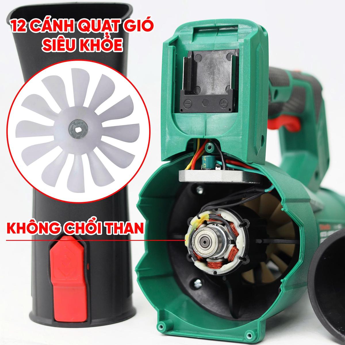 Máy Thổi Bụi / Thổi Lá Dùng Pin Workfix WF-TL680M Công Suất Lớn, Chân pin phổ thông, Bảo hành chính hãng — ĐỘNG CƠ 100% LÕI ĐỒNG