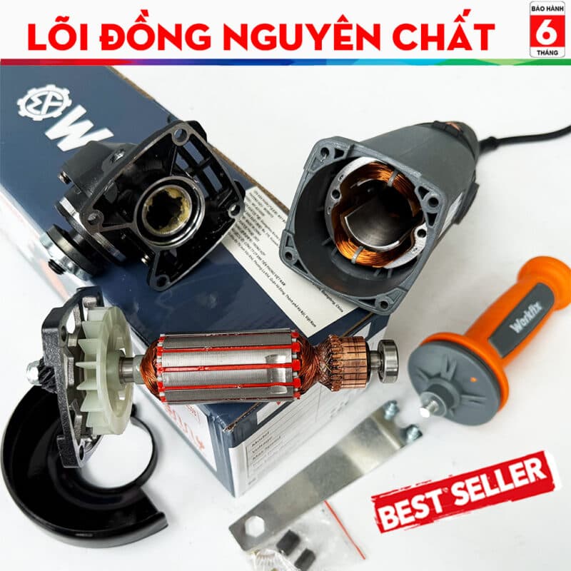 Máy mài điện cầm tay WORKFIX WF-AG100CT, Công tắc cạnh 950W, 6 Tốc độ, Chống khởi động lại — LÕI ĐỒNG NGUYÊN CHẤT