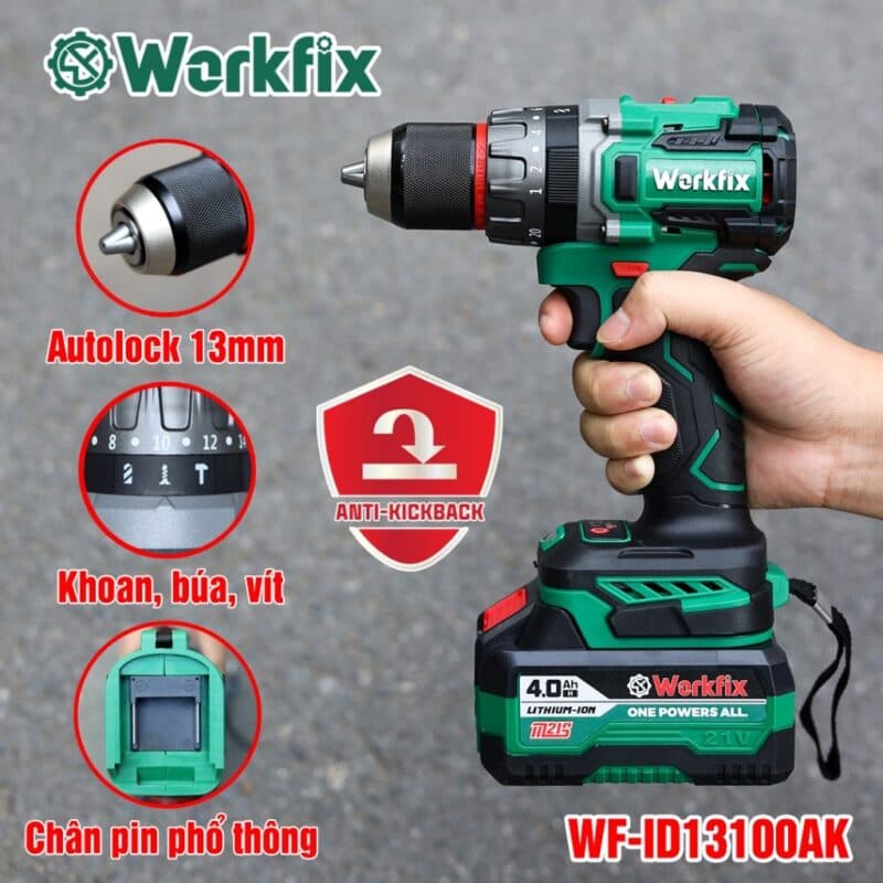 Máy Khoan Pin WORKFIX WF-ID13100AK Lực 100N Chuyên Rút Lõi, Khoan Tường, Bắn Vít, Không Chổi Than — ỨNG DỤNG
