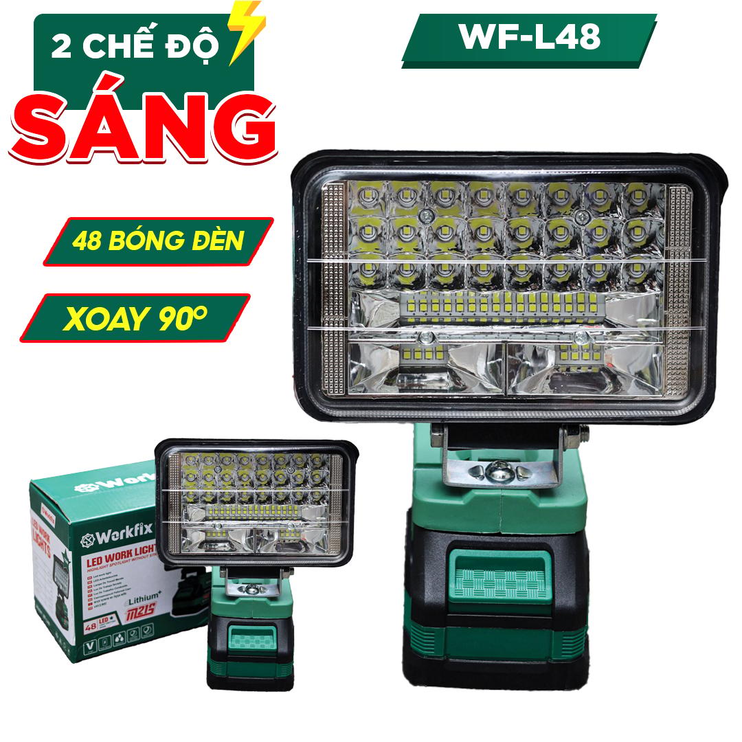 Đèn Led 48 bóng 72w Workfix WF-L48, dùng liên tục 12 tiếng, chân pin phổ thông, lõi đồng 100%