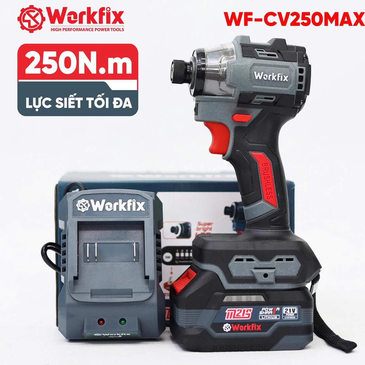 Máy chuyên vít Workfix WF-SD250MAX, vặn vít cực khỏe, cực nhanh, đầu gài 1/4 có ngậm vít nhanh