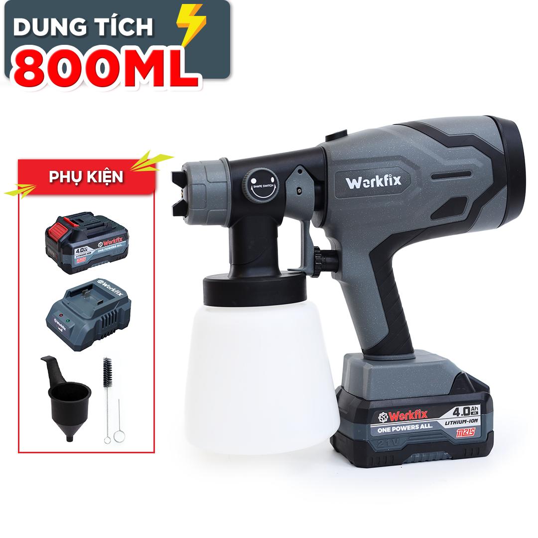 Máy phun sơn dùng pin Workfix WF-SPS800ML, dung tích bình chứa lên tới 800ml