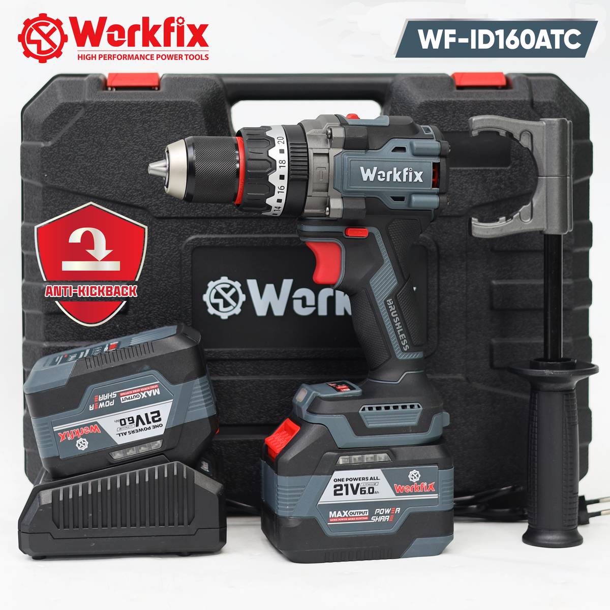 Máy khoan pin 160N Workfix WF-ID160ATC, không chổi than, chuyên khoan tường, khoan rút lõi, bắt vít - image 1
